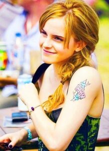 Emma Watson portrait with red lipstick and soft glam makeup